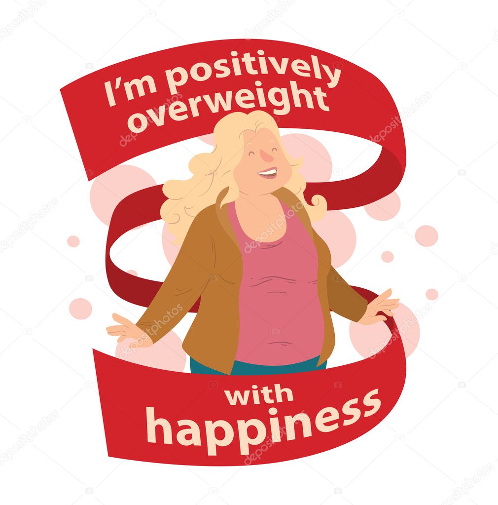 Emblem, happy overweight woman with long blond hair