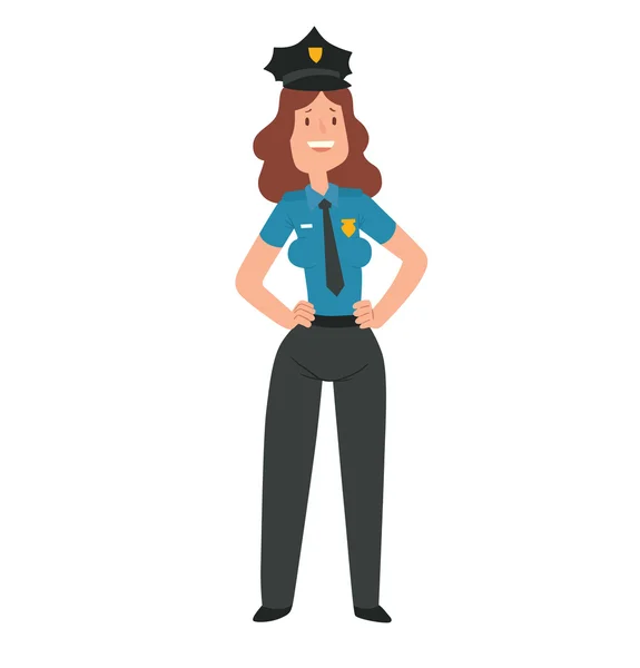 Mujer oficial de policía con el pelo castaño ondulado — Vector de stock