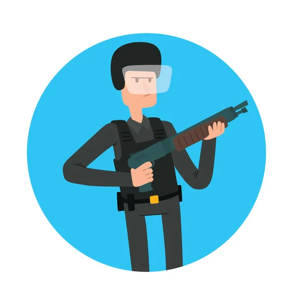 Round blue frame, man police officer with a shotgun — Stock Vector