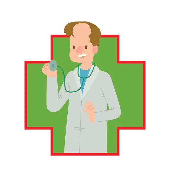 Cornice verde-rossa, medico uomo con capelli castani — Vettoriale Stock