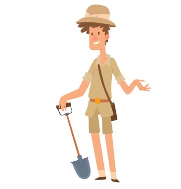 Archaeologist young man with a shovel clipart