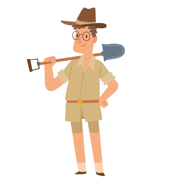 Arkeolog man med en spade — Stock vektor