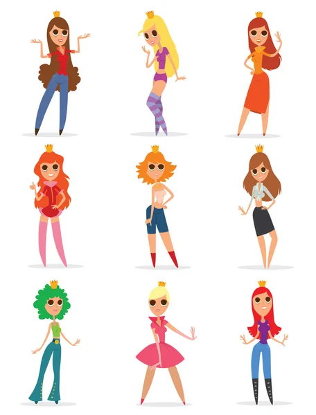 Ensemble de princesses modernes — Image vectorielle