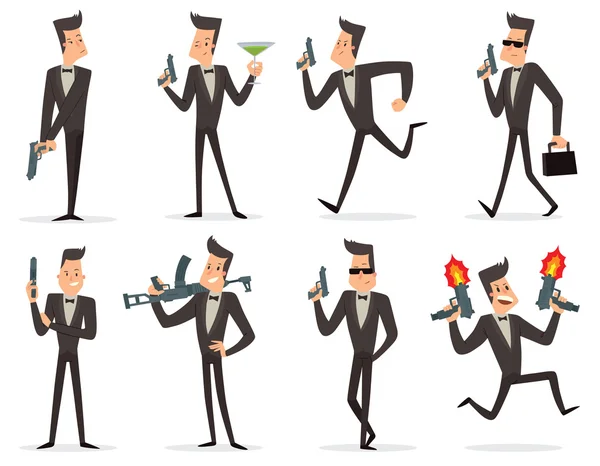 Set of funny super agents — Stock Vector