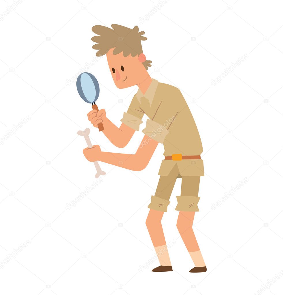 Archaeologist man with a magnifying glass