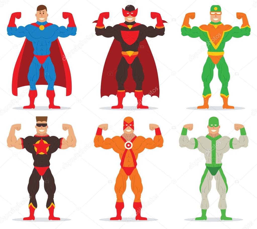 Set of muscular men superheroes