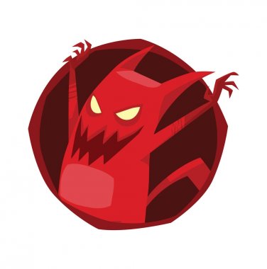 Yuvarlak kare, bir yerde çalışan komik kırmızı şeytan