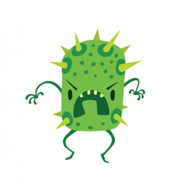 Keskin dikenli komik yeşil bakteri