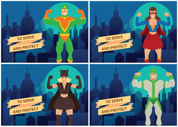 Kartenset mit zwei Superhelden für Männer und Frauen — Stockvektor