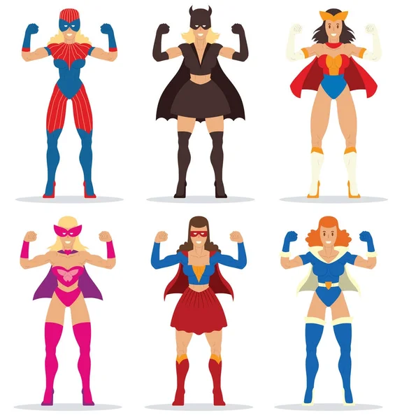 Conjunto de mulheres super-heróis — Vetor de Stock
