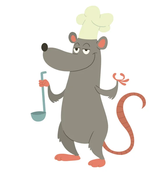 Rat gris drôle avec une louche — Image vectorielle