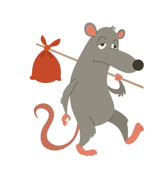 Rat gris drôle avec un sac à dos — Image vectorielle