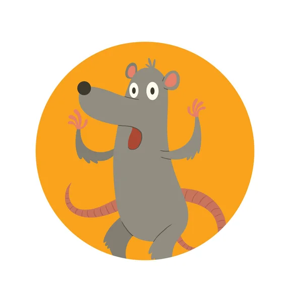 Marco naranja redondo, rata gris divertida de pie aterrorizada — Vector de stock