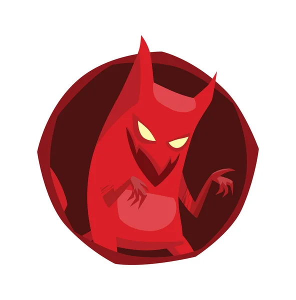 Cornice rotonda, divertente diavolo rosso in piedi e sorridente — Vettoriale Stock