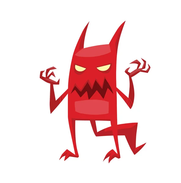 Αστεία κόκκινο διάβολο στέκεται με τα χέρια υψωμένα — Διανυσματικό Αρχείο