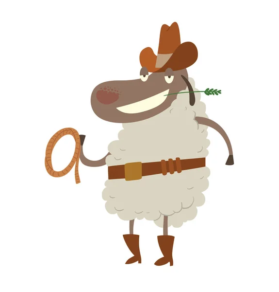 Funny sheep with a lasso — Stock Vector