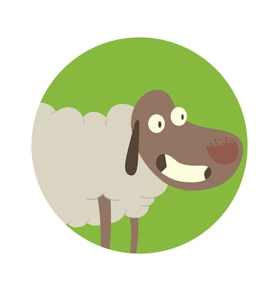 Cadre vert rond, mouton drôle debout sur quatre sabots — Image vectorielle