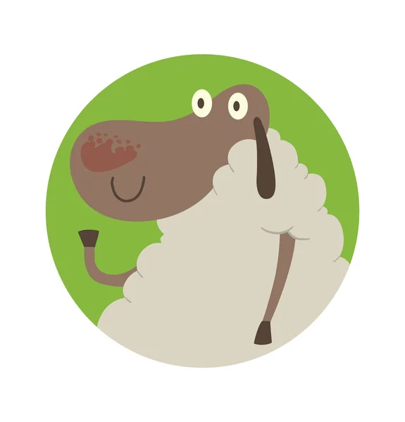 Cadre vert rond, mouton drôle assis et souriant — Image vectorielle