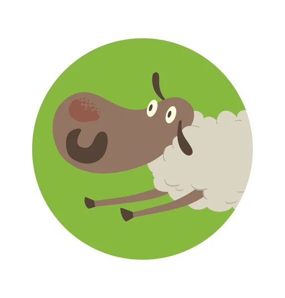 Cadre vert rond, mouton drôle couché sur son ventre — Image vectorielle