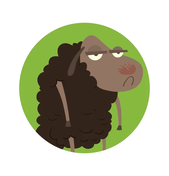Round green frame, funny sad black sheep — Stock Vector