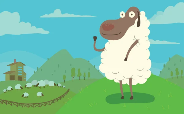 Karta, legrační ovce mával jí kopyto — Stockový vektor