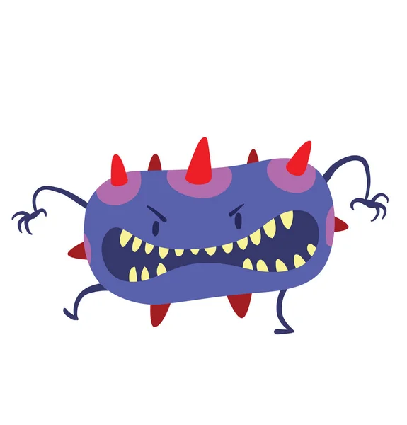 Kırmızı keskin dikenli komik düzleştirilmiş mor bakteriler — Stok Vektör