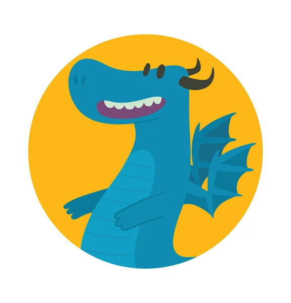 Marco redondo, divertido dragón azul — Vector de stock