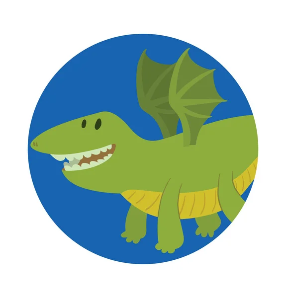 Marco redondo, divertido dragón verde grasa — Vector de stock