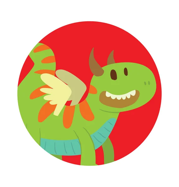 Marco redondo, divertido dragón verde-naranja — Vector de stock