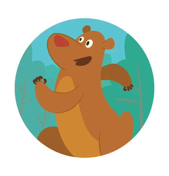 Marco redondo, lindo oso marrón corriendo en algún lugar — Archivo Imágenes Vectoriales