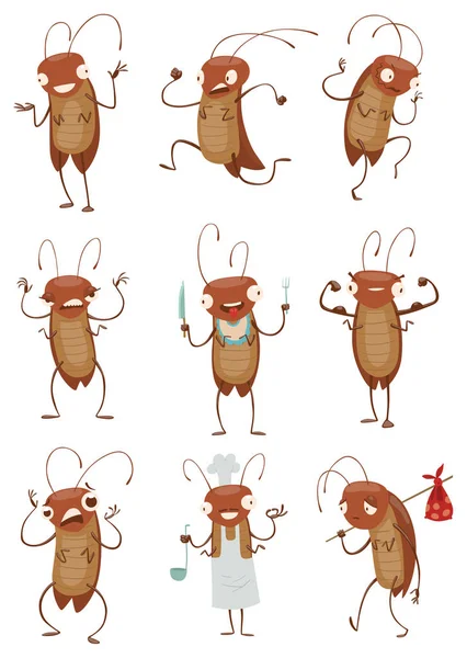 Set of funny brown cockroaches — Stock Vector