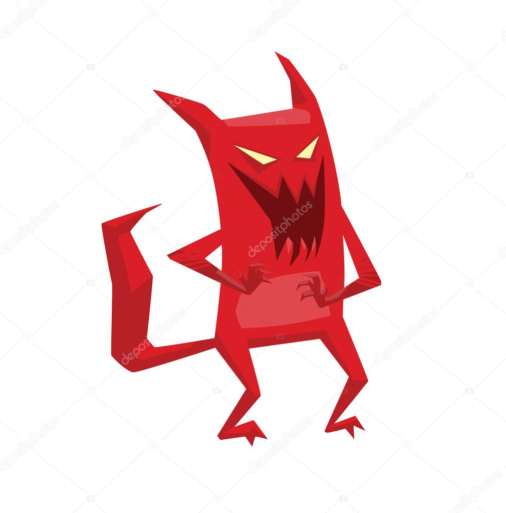 Funny red devil standing and laughing