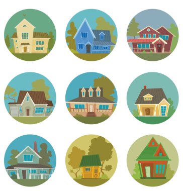 Şirin evleriyle yuvarlak çerçeve kümesi