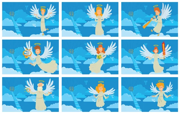 Sada modrých karet s anděly — Stockový vektor