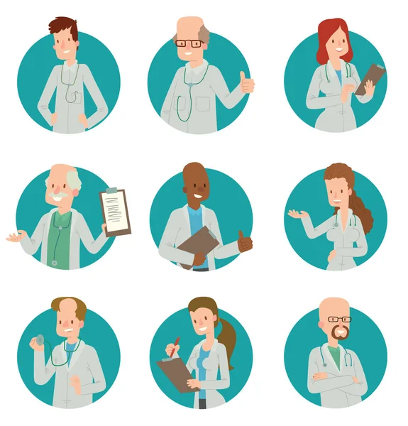 Doktorlar erkek ve kadın ile yuvarlak çerçeve kümesi