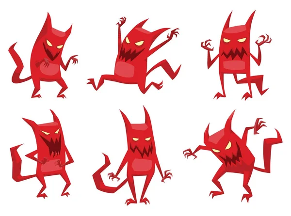Ensemble de drôles de démons rouges — Image vectorielle