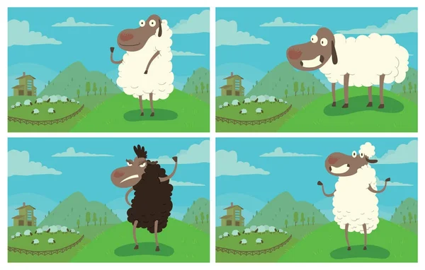 Set of cards with funny sheeps — Stock Vector