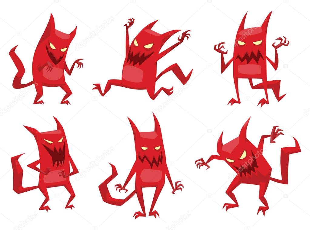 Set of funny red devils