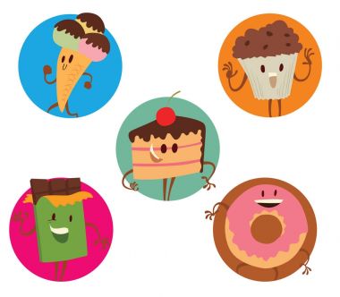 Komik tatlılar ile yuvarlak çerçeve kümesi