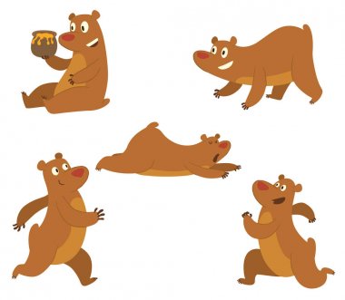 Beş sevimli kahverengi ayı kümesi