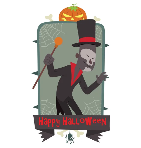 Emblem Happy Halloween, Baron Samedi frightening someone — Stock Vector