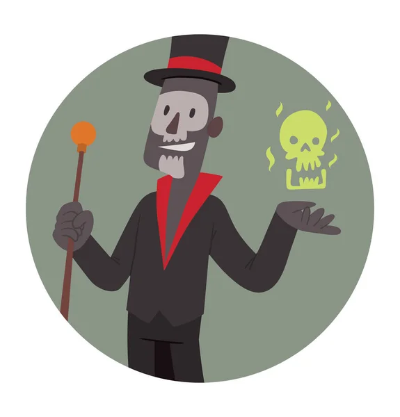 Round frame, Baron Samedi with a green skull — Stock Vector