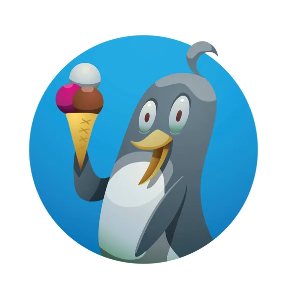 Okrągła rama, śmieszne pingwina z lodami — Wektor stockowy