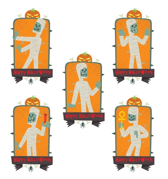 Conjunto de emblemas con momias divertidas — Vector de stock