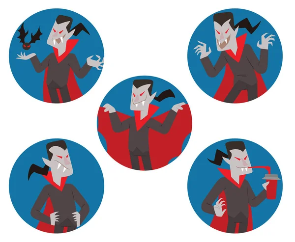 Ensemble de cadres ronds bleus avec des vampires drôles — Image vectorielle