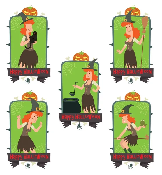 Conjunto de emblemas con brujas divertidas — Vector de stock