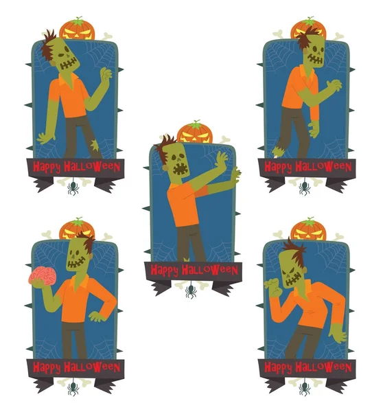 Conjunto de emblemas con divertidos zombies — Vector de stock