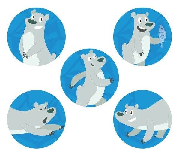 Uppsättning av blå runda ramar med söta isbjörnar — Stock vektor