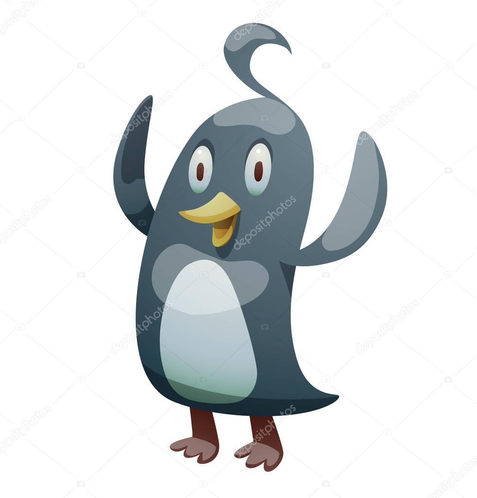 Funny penguin standing with upraised wings