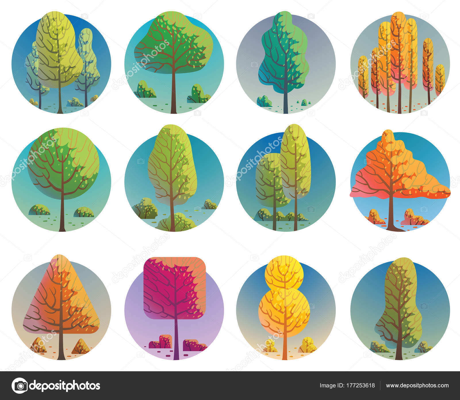 Set of round labels with various trees Stock Vector Image by ©tannilion ...